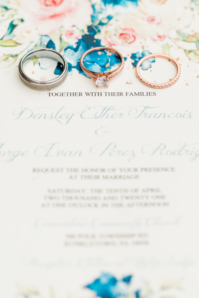 wedding invitation and wedding bands