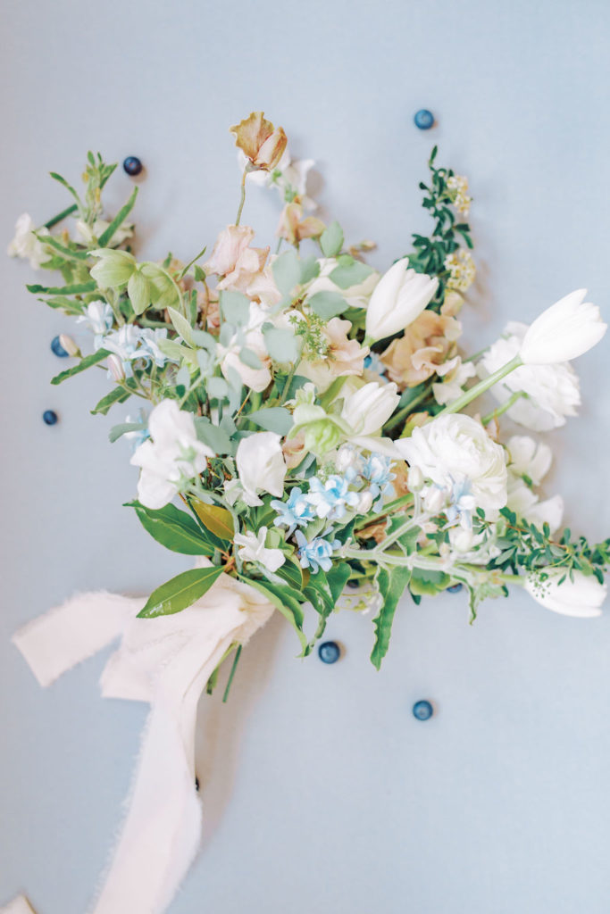 wedding bouquet with hints of blue 