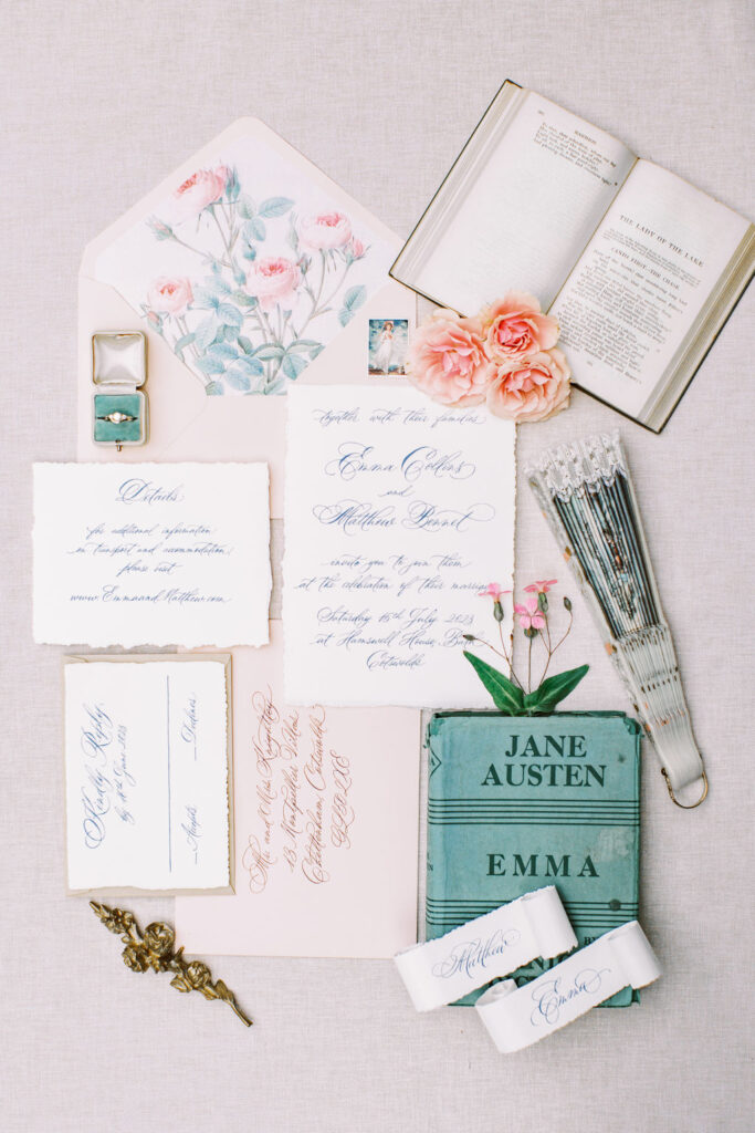 Jane Austen inspired invitation suite to a Cotswolds UK Elopement